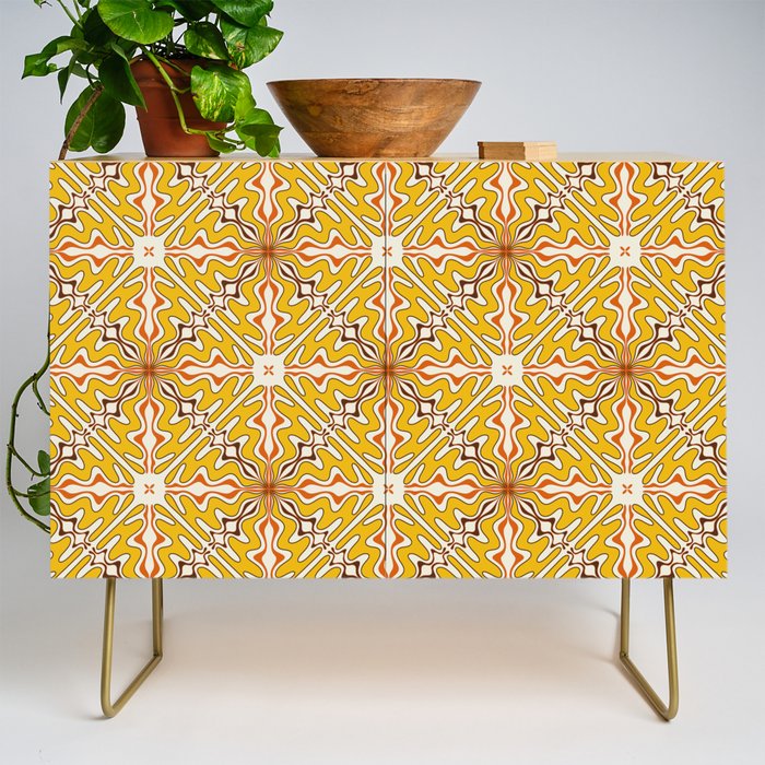 Murcia Retro Spanish Tile Pattern Mustard Yellow Brown Orange Cream 2 Credenza Gallery Image 1