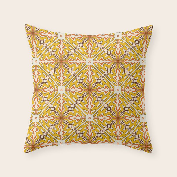 Murcia Retro Spanish Tile Pattern Mustard Yellow Brown Orange Cream 2 Throw Pillow Gallery Image 6