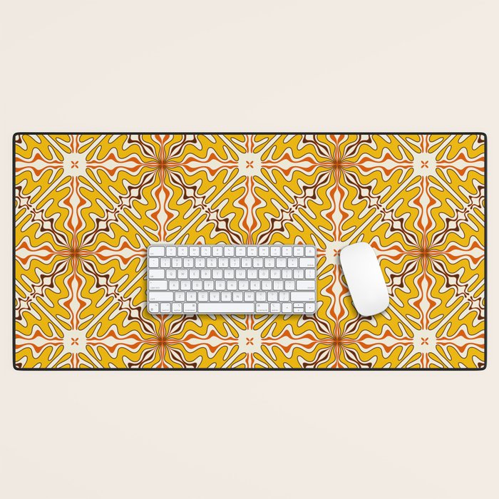 Murcia Retro Spanish Tile Pattern Mustard Yellow Brown Orange Cream 2 Desk Mat Gallery Image 1