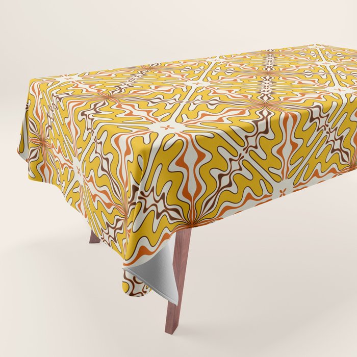 Murcia Retro Spanish Tile Pattern Mustard Yellow Brown Orange Cream 2 Tablecloth Gallery Image 1