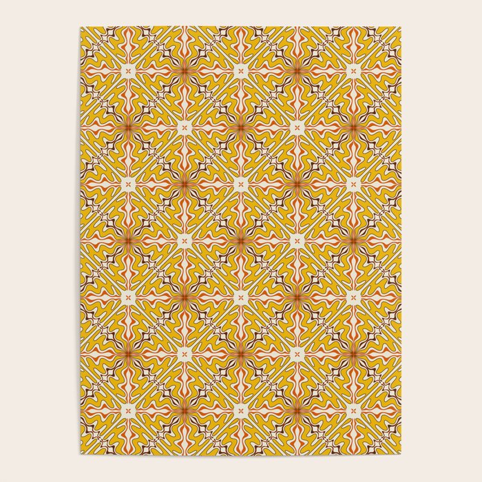 Murcia Retro Spanish Tile Pattern Mustard Yellow Brown Orange Cream 2 Poster Gallery Image 4