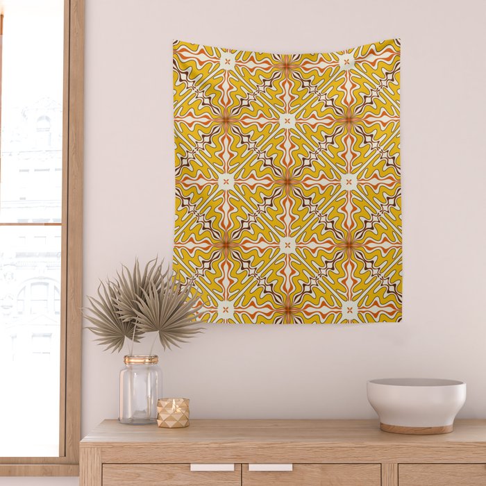 Murcia Retro Spanish Tile Pattern Mustard Yellow Brown Orange Cream 2 Wall Tapestry Gallery Image 2