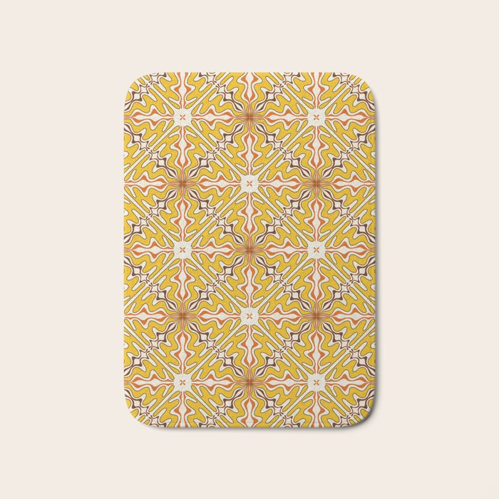 Murcia Retro Spanish Tile Pattern Mustard Yellow Brown Orange Cream 2 Bath Mat Gallery Image 1