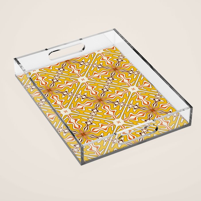 Murcia Retro Spanish Tile Pattern Mustard Yellow Brown Orange Cream 2 Acrylic Tray Gallery Image 1