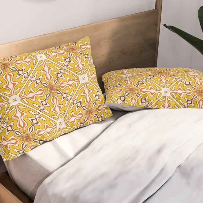 Murcia Retro Spanish Tile Pattern Mustard Yellow Brown Orange Cream 2 Pillow Sham Gallery Image 2