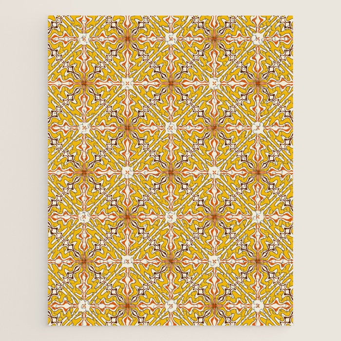 Murcia Retro Spanish Tile Pattern Mustard Yellow Brown Orange Cream 2 Jigsaw Puzzle Gallery Image 1