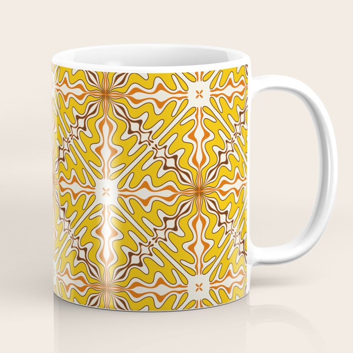 Murcia Retro Spanish Tile Pattern Mustard Yellow Brown Orange Cream 2 Coffee Mug Gallery Image 1