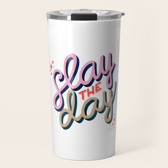 Slay the Day - Coral & Pink Travel Mug Gallery Image 1