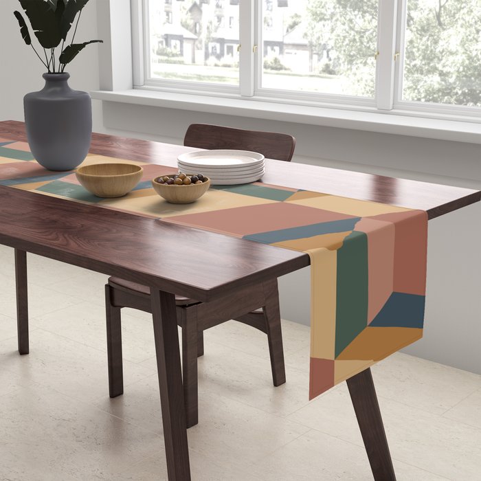 Cuboid Geometric Abstract Shapes Pattern XI Table Runner Gallery Image 2
