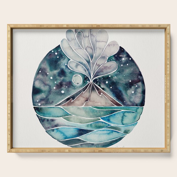 Stromboli Volcano at Midnight - Blue Palette Serving Tray Gallery Image 1