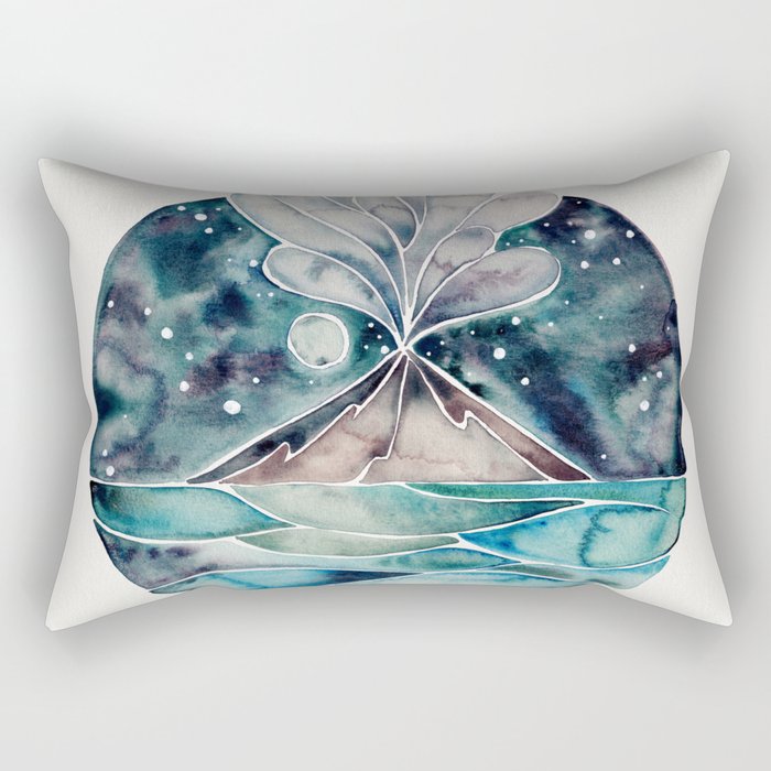 Stromboli Volcano at Midnight - Blue Palette Rectangular Pillow Gallery Image 2