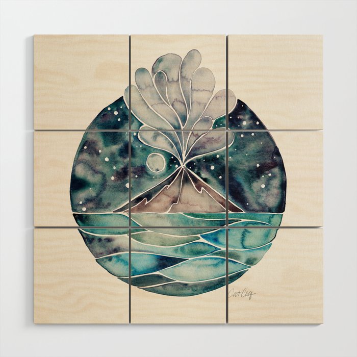 Stromboli Volcano at Midnight - Blue Palette Wood Wall Art Gallery Image 1