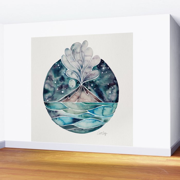 Stromboli Volcano at Midnight - Blue Palette Wall Mural Gallery Image 2