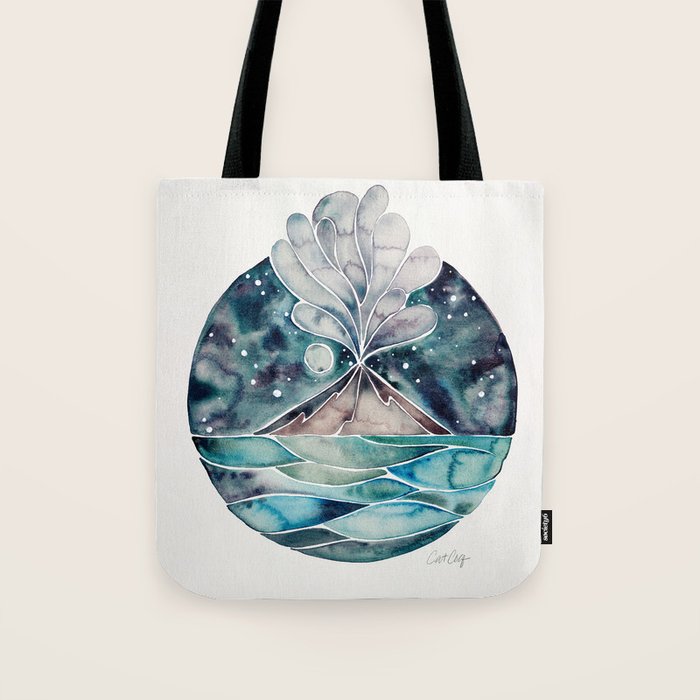 Stromboli Volcano at Midnight - Blue Palette Tote Bag Gallery Image 1
