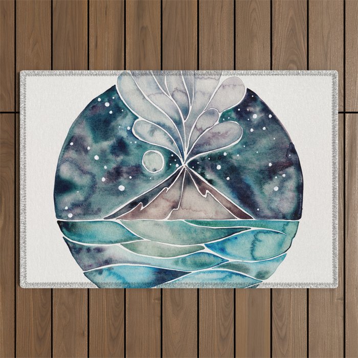 Stromboli Volcano at Midnight - Blue Palette Outdoor Rug Gallery Image 1