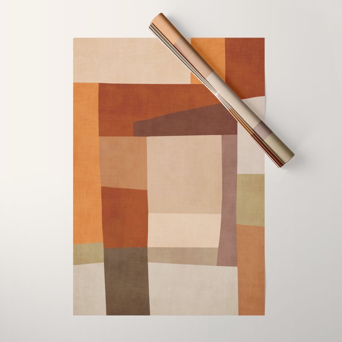 Brown Burnt Orange Beige Tones Green Abstract Art Wrapping Paper Gallery Image 1