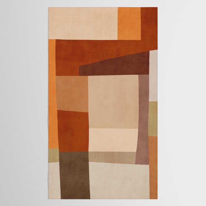 Brown Burnt Orange Beige Tones Green Abstract Art Tablecloth Gallery Image 2