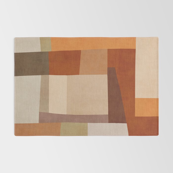 Brown Burnt Orange Beige Tones Green Abstract Art Rug Gallery Image 2