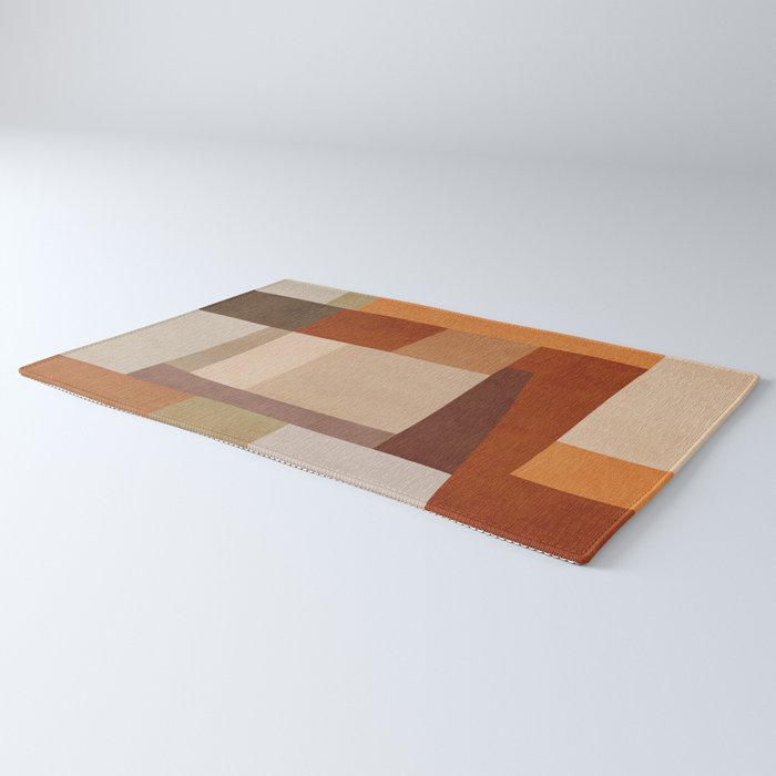 Brown Burnt Orange Beige Tones Green Abstract Art Rug Gallery Image 3
