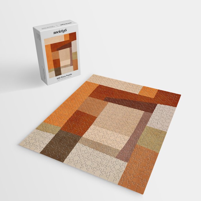 Brown Burnt Orange Beige Tones Green Abstract Art Jigsaw Puzzle Gallery Image 2