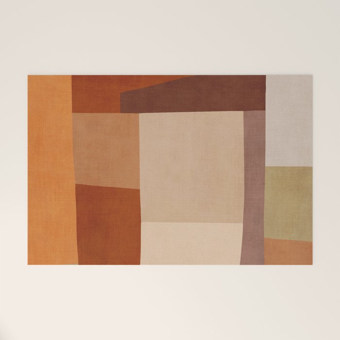 Brown Burnt Orange Beige Tones Green Abstract Art Welcome Mat Gallery Image 1
