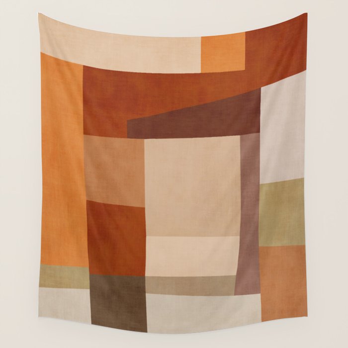 Brown Burnt Orange Beige Tones Green Abstract Art Wall Tapestry Gallery Image 1