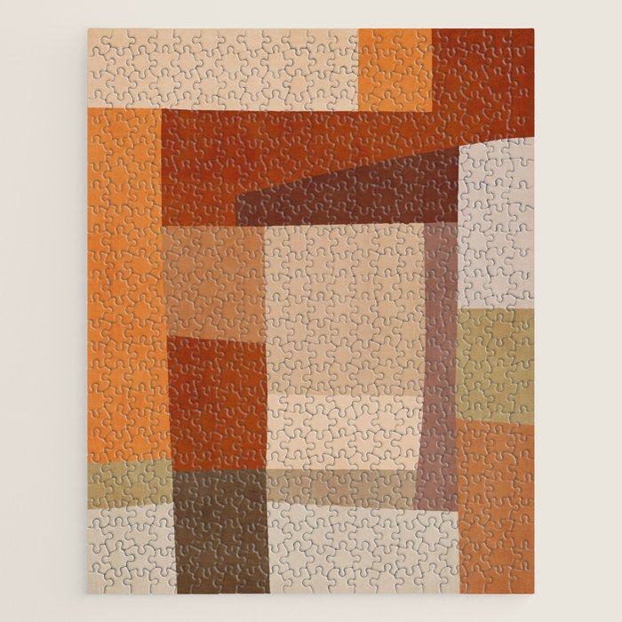 Brown Burnt Orange Beige Tones Green Abstract Art Jigsaw Puzzle Gallery Image 1