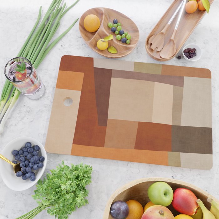 Brown Burnt Orange Beige Tones Green Abstract Art Cutting Board Gallery Image 2