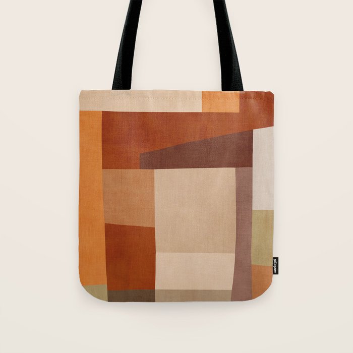 Brown Burnt Orange Beige Tones Green Abstract Art Tote Bag Gallery Image 1