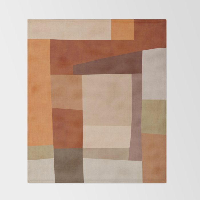 Brown Burnt Orange Beige Tones Green Abstract Art Throw Blanket Gallery Image 2