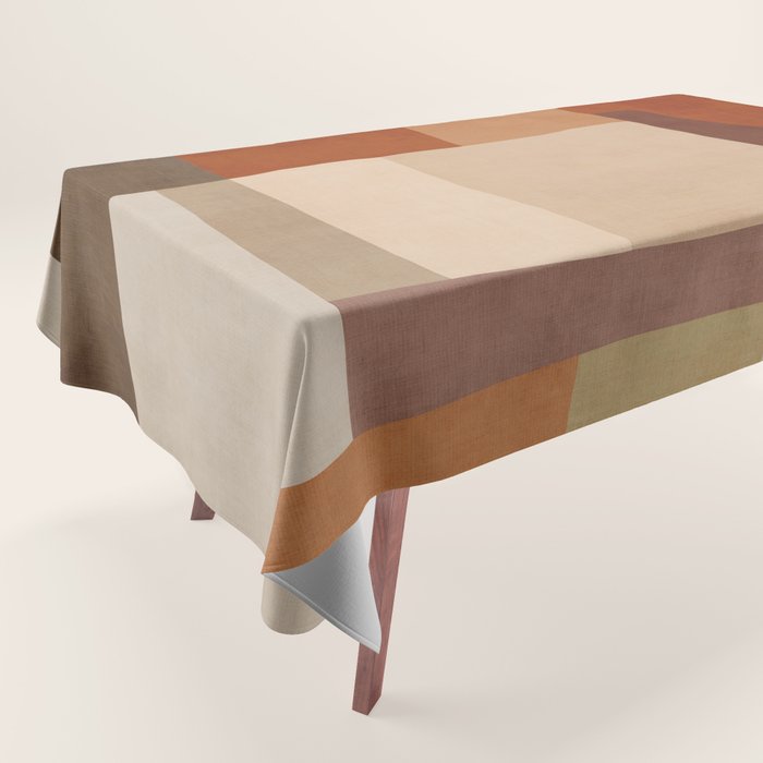 Brown Burnt Orange Beige Tones Green Abstract Art Tablecloth Gallery Image 1