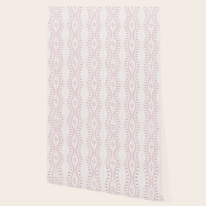 Wavy lines and tiny blooms - dusty pink and beige cream tones pattern Wallpaper Gallery Image 2