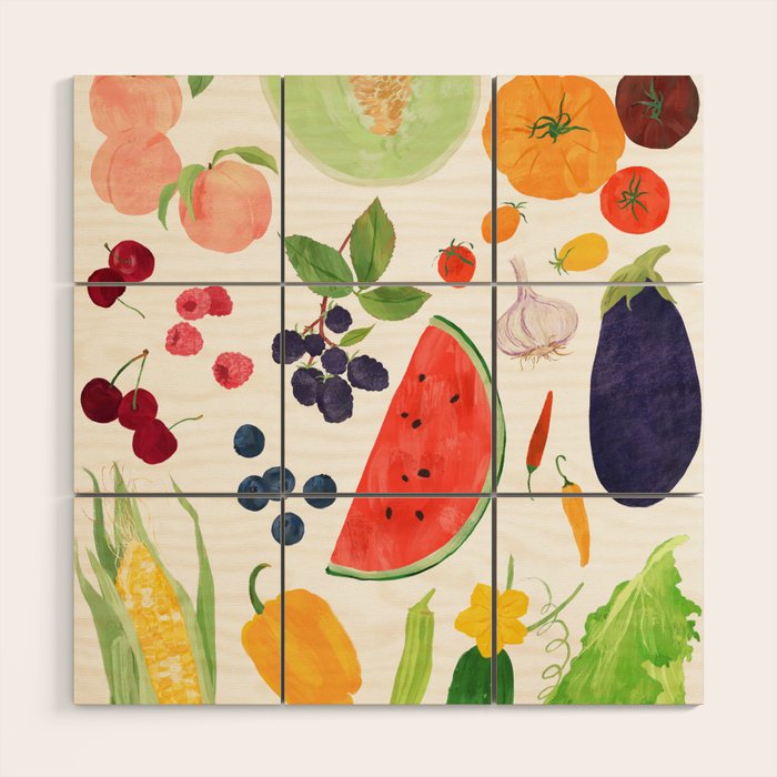Summer Fruits & Vegetables Wood Wall Art Gallery Image 1