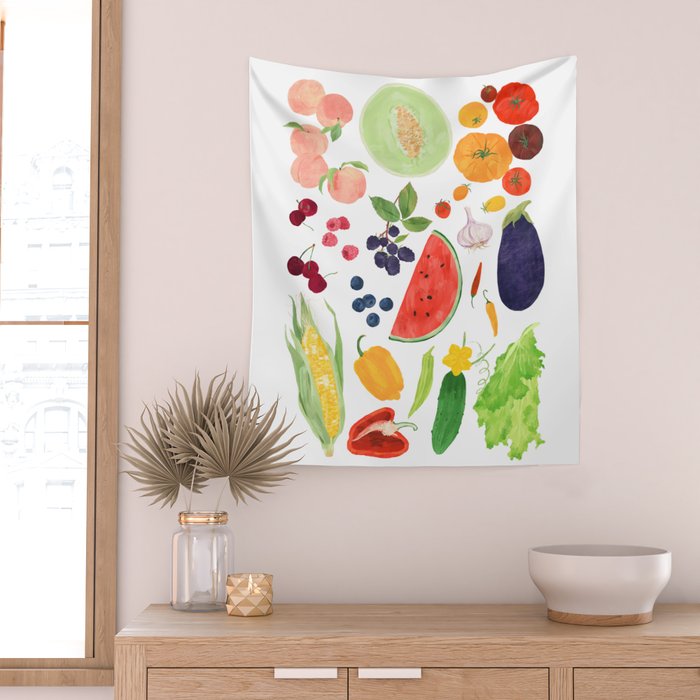 Summer Fruits & Vegetables Wall Tapestry Gallery Image 2