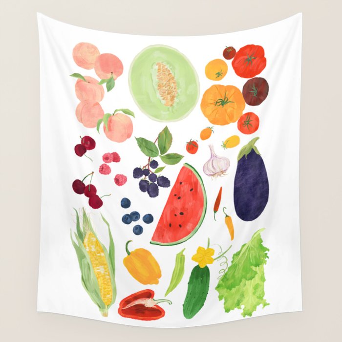 Summer Fruits & Vegetables Wall Tapestry Gallery Image 4