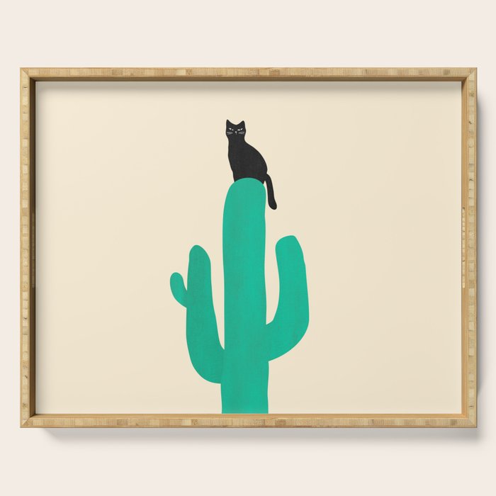 Cat on cactus Serving Tray Gallery Image 1
