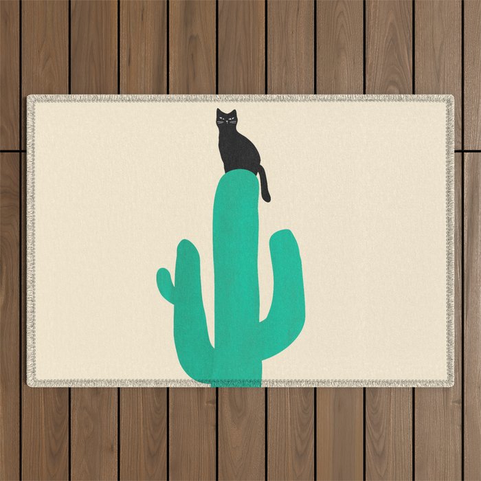 Cat on cactus Outdoor Rug Gallery Image 1
