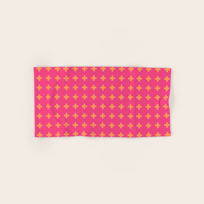 Swiss Cross Symbol in Pink and Orange Bath Towel Gallery Image 1