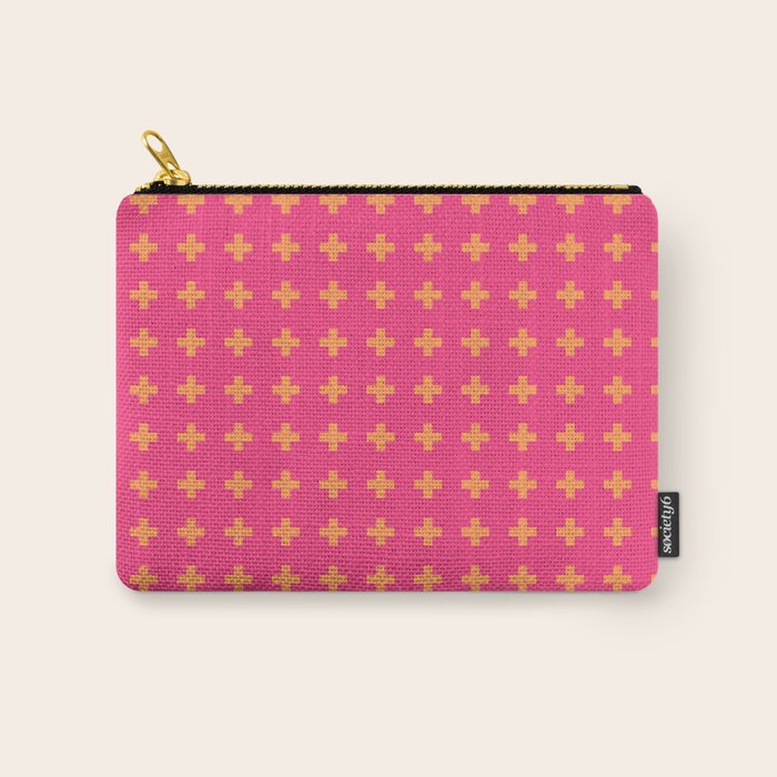Swiss Cross Symbol in Pink and Orange Carry All Pouch Gallery Image 1