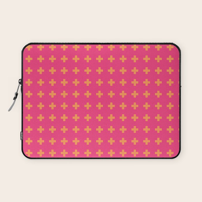 Swiss Cross Symbol in Pink and Orange Laptop Sleeve Gallery Image 1