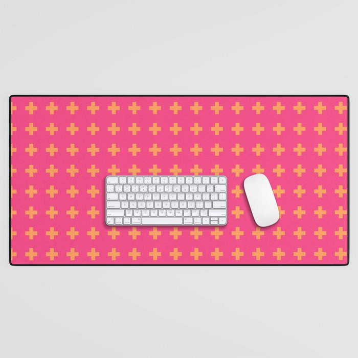Swiss Cross Symbol in Pink and Orange Desk Mat Gallery Image 1