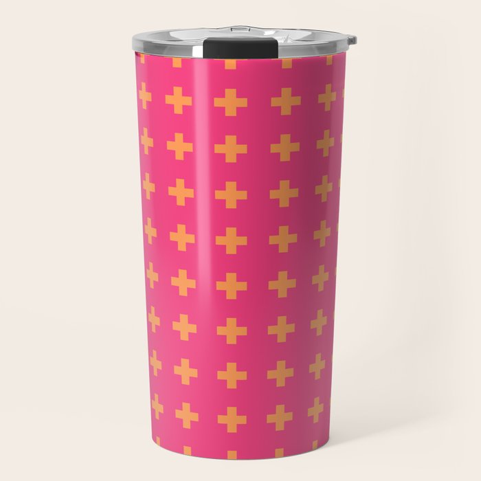 Swiss Cross Symbol in Pink and Orange Travel Mug Gallery Image 1
