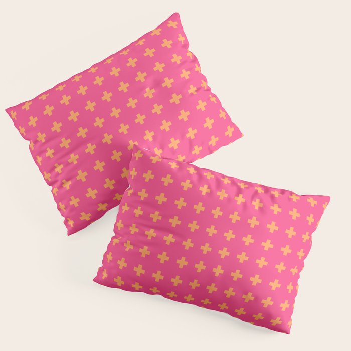 Swiss Cross Symbol in Pink and Orange Pillow Sham Gallery Image 1