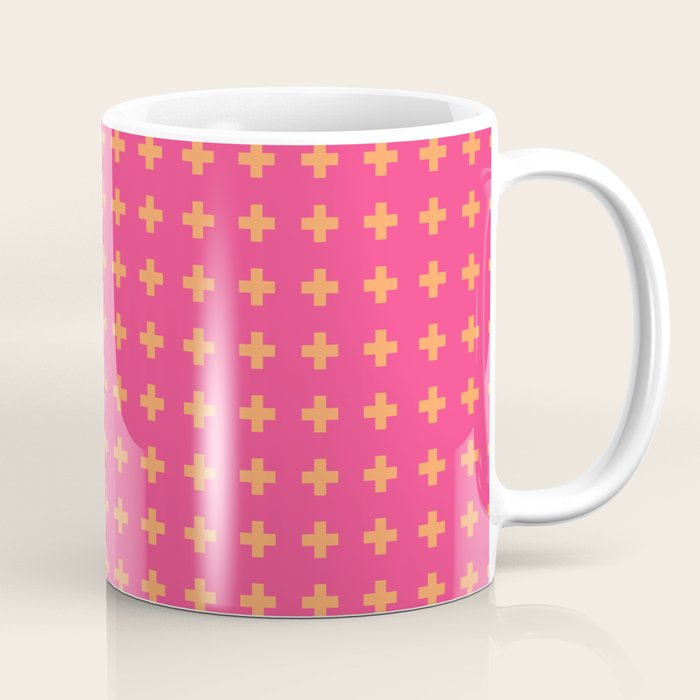 Swiss Cross Symbol in Pink and Orange Coffee Mug Gallery Image 1