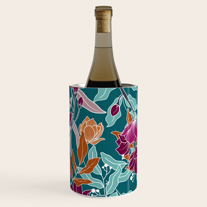 Colorful Floral Jungle, Green, Teal, Magenta and Orange, Flower Prints Wine Chiller Gallery Image 3