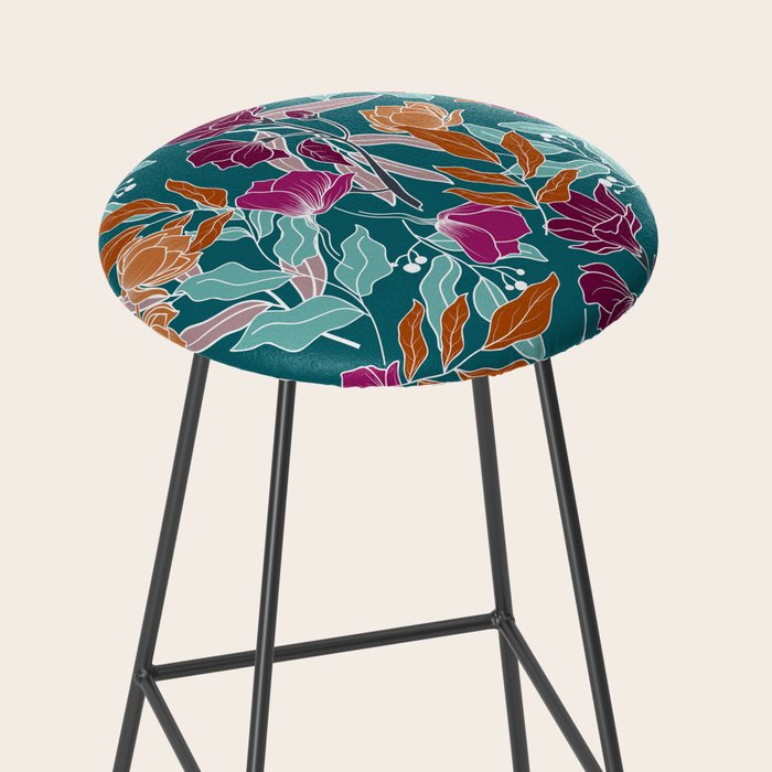 Colorful Floral Jungle, Green, Teal, Magenta and Orange, Flower Prints Stool Gallery Image 2
