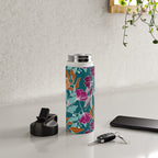 Colorful Floral Jungle, Green, Teal, Magenta and Orange, Flower Prints Water Bottle Gallery Image 4