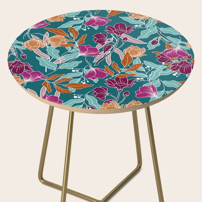 Colorful Floral Jungle, Green, Teal, Magenta and Orange, Flower Prints Side Table Gallery Image 2