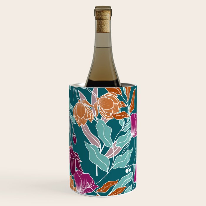 Colorful Floral Jungle, Green, Teal, Magenta and Orange, Flower Prints Wine Chiller Gallery Image 2