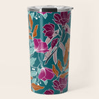 Colorful Floral Jungle, Green, Teal, Magenta and Orange, Flower Prints Travel Mug Gallery Image 1